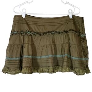 🟢1185 * Soulmates Vintage Y2K Ruffle Mini Skirt Olive Green Size 13